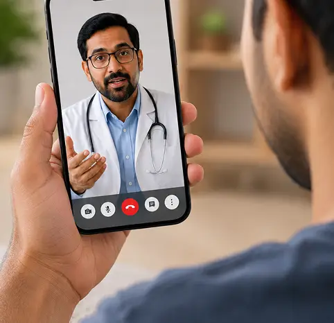 Patient on a video consultation with a JamunJar doctor