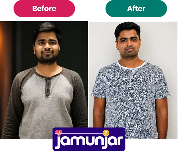 Siddharth Sharma before and after the 4 week weight loss program