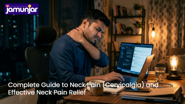 neck pain caused by poor posture while working long hours on laptop in India