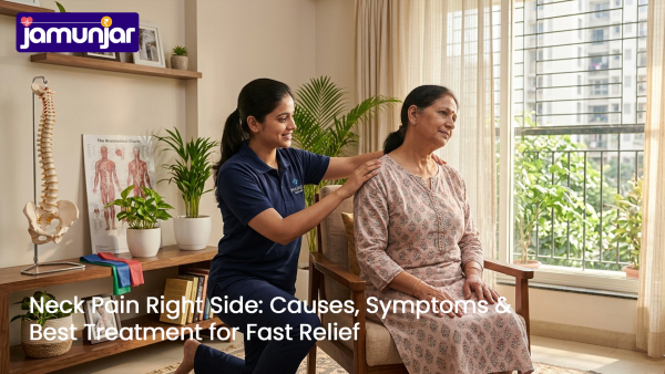 neck pain right side caused by poor posture while working long hours on laptop in India