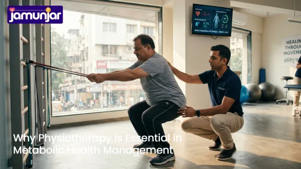 Physiotherapist guiding a patient through strength exercise to improve metabolic health and insulin sensitivity in a clinical setting