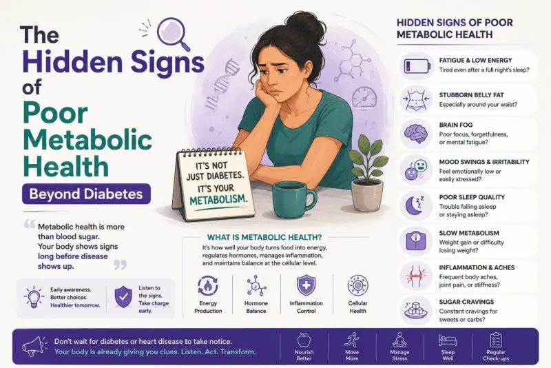 Person experiencing fatigue and brain fog as early warning signs of poor metabolic health